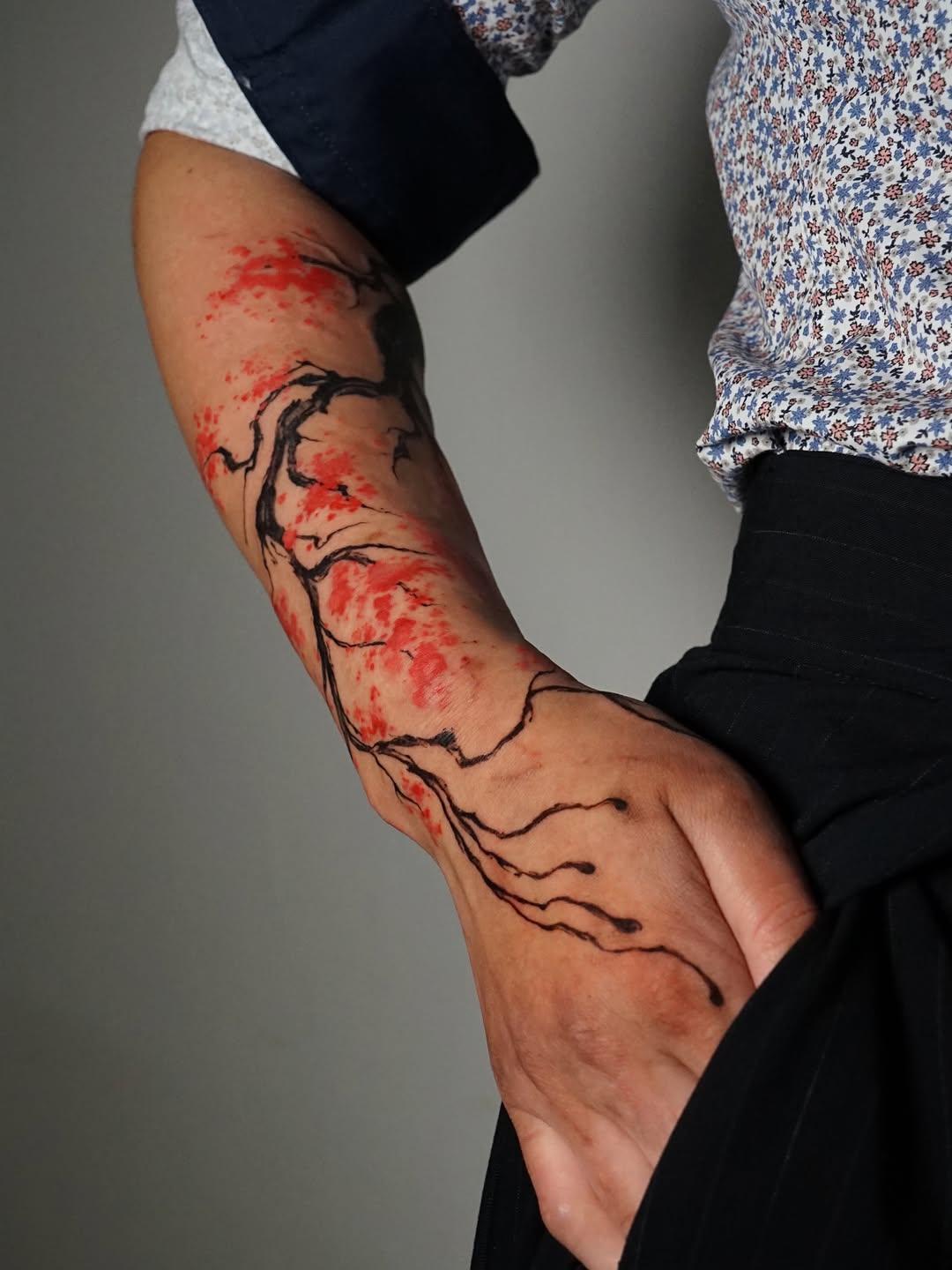 Tatouage cerisier en fleurs aquarelle cover — particule.ttt
