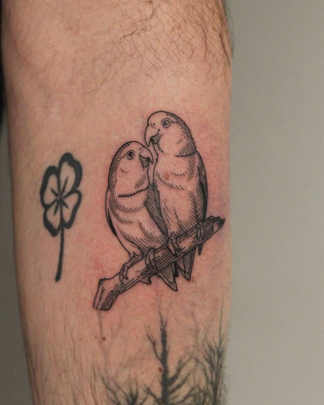 Tatouage couple d'inséparables fine line — guillaume.ltf