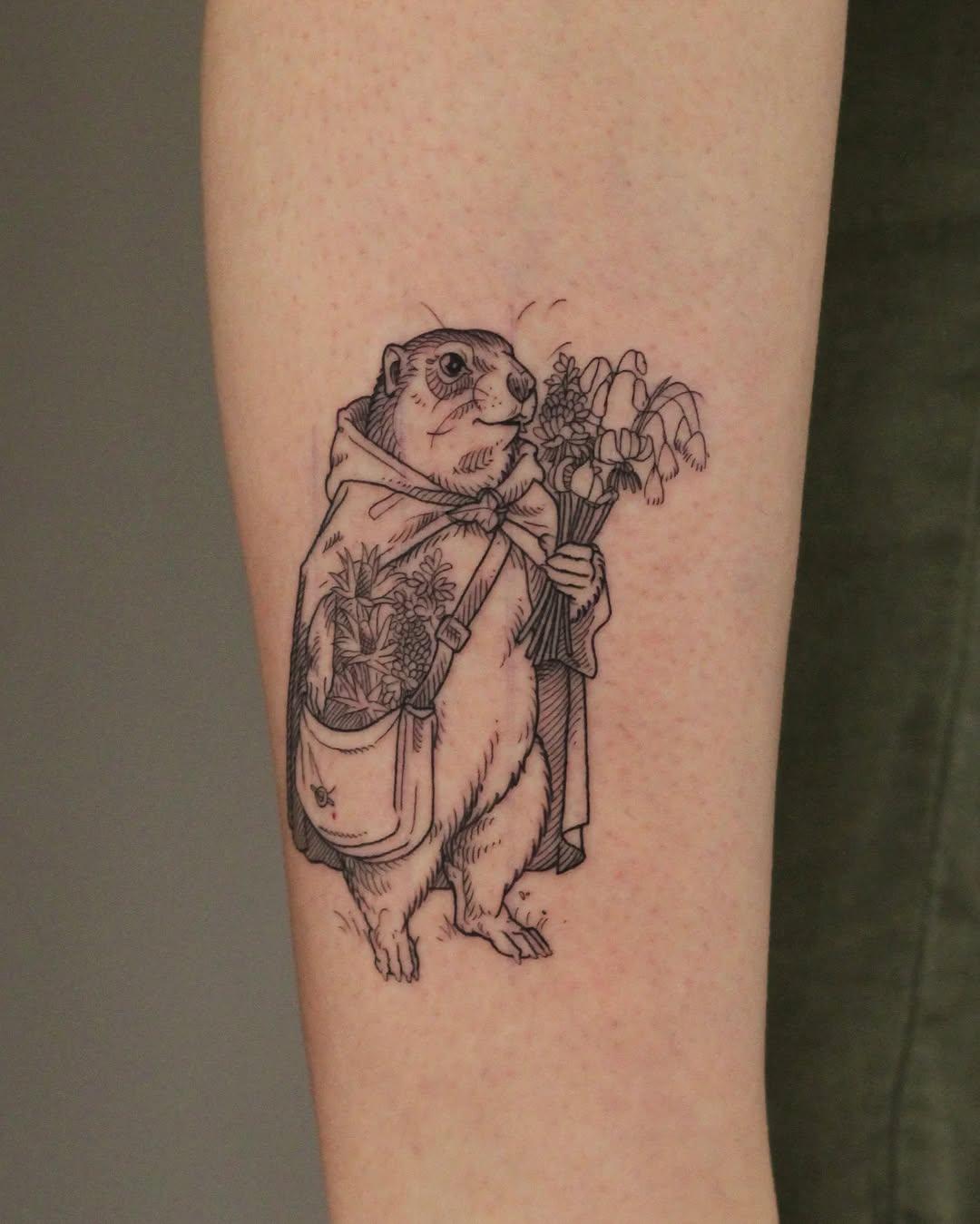 Tatouage marmotte herboriste gravure — guillaume.ltf