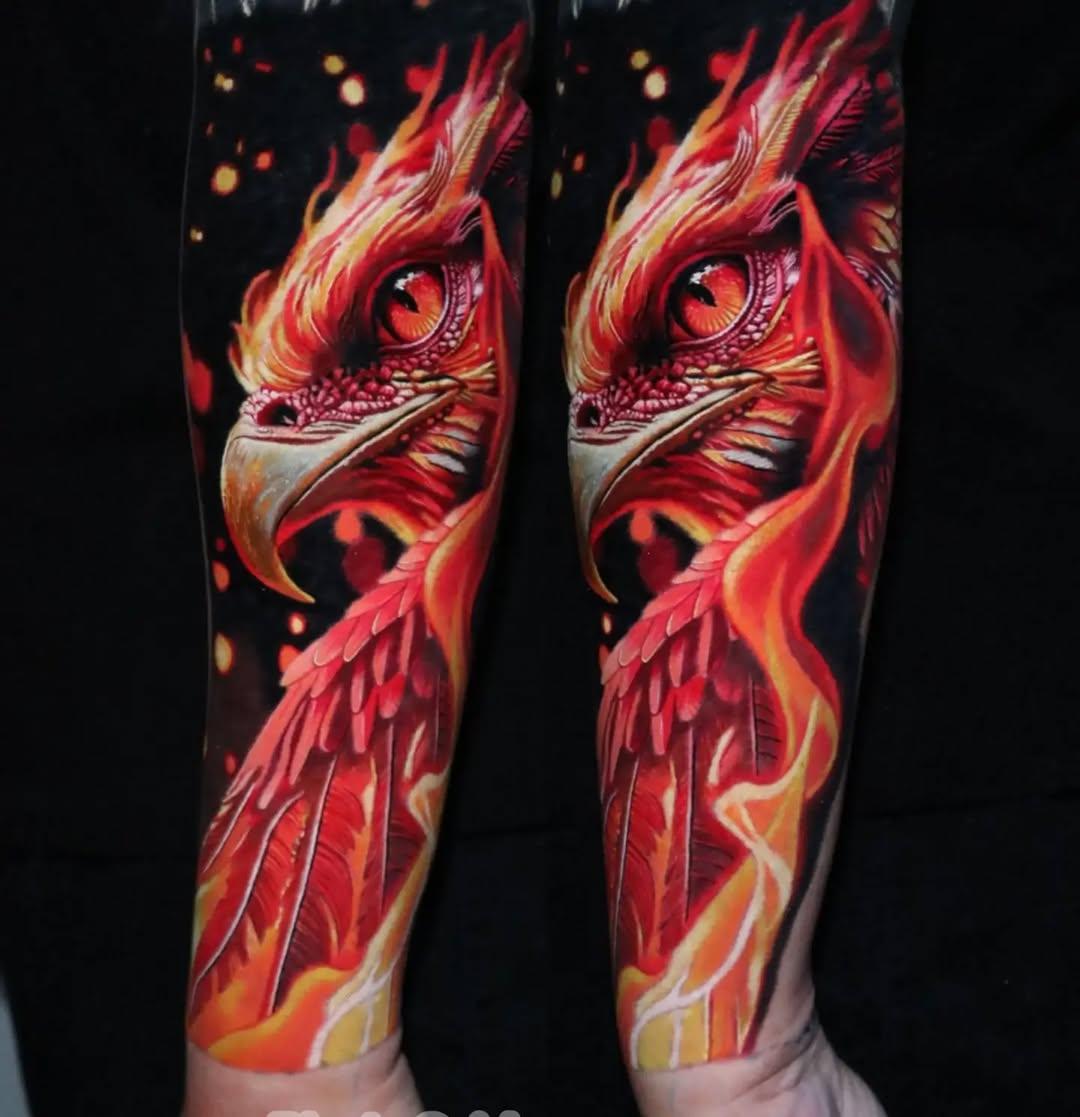 Tatouage créature dragon démoniaque bleu — omomtattoo
