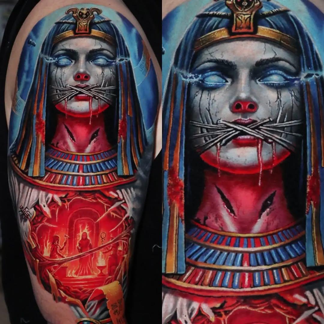 Tatouage crâne papillon et visage sombre — omomtattoo