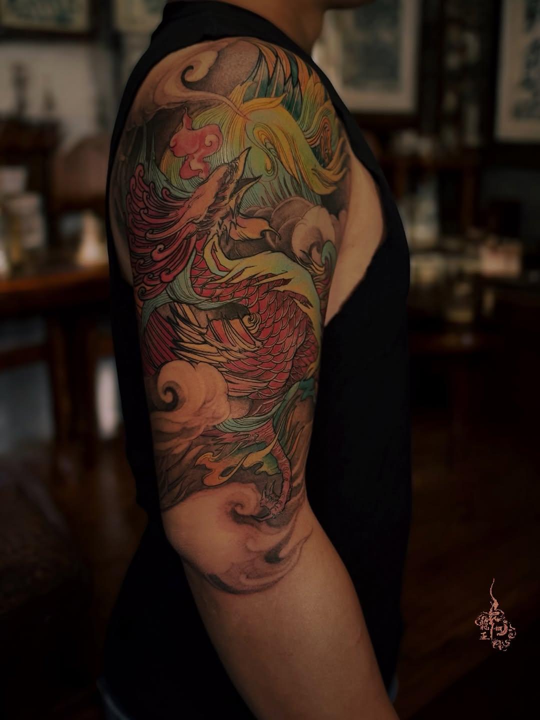 Tatouage Phénix manche 3/4 — sonneetattoo