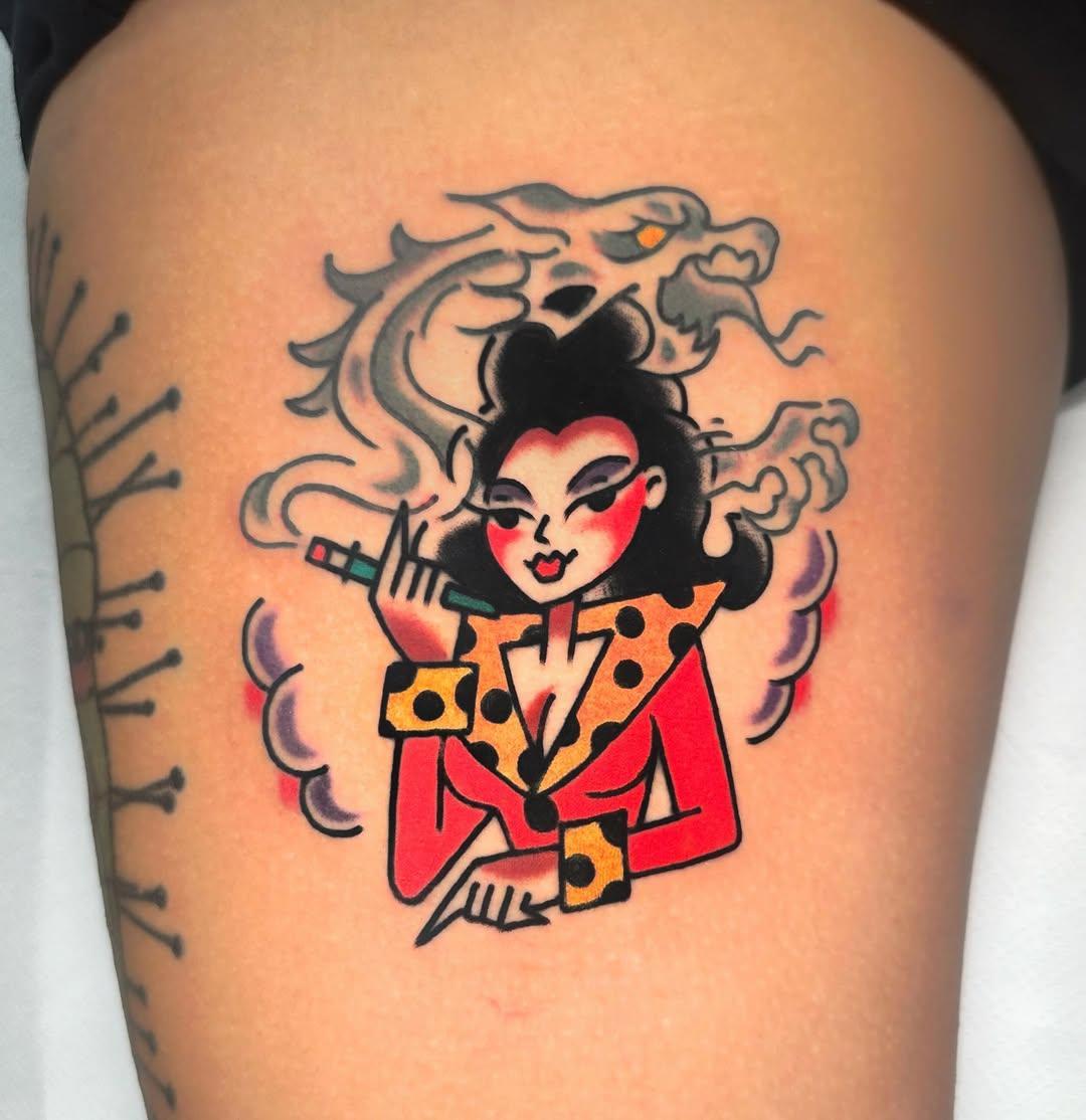 Tatouage femme et dragon cartoon — dieguito_blasco