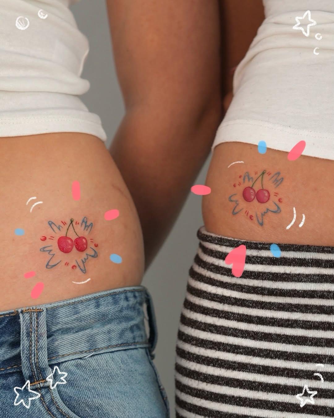 Tatouage cerises couleur fine line — mayberry.ttt