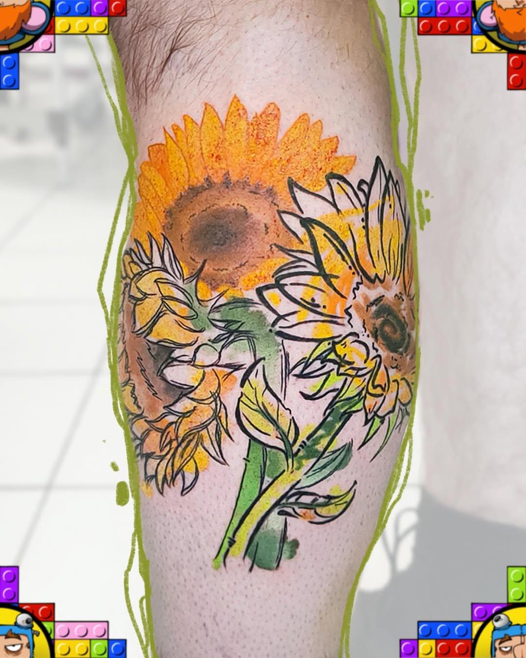 Tatouage trio de tournesols couleur floral — monkibe
