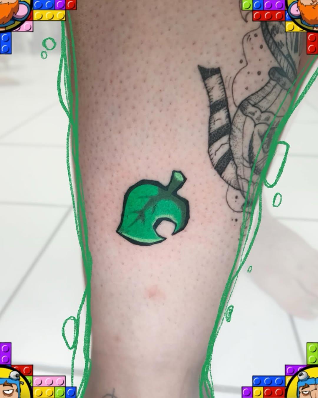 Tatouage feuille Animal Crossing couleur — monkibe