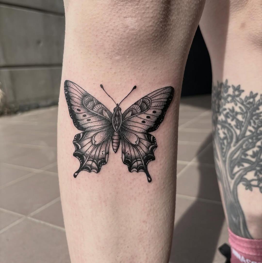Tatouage papillon fine line — lulatatouage