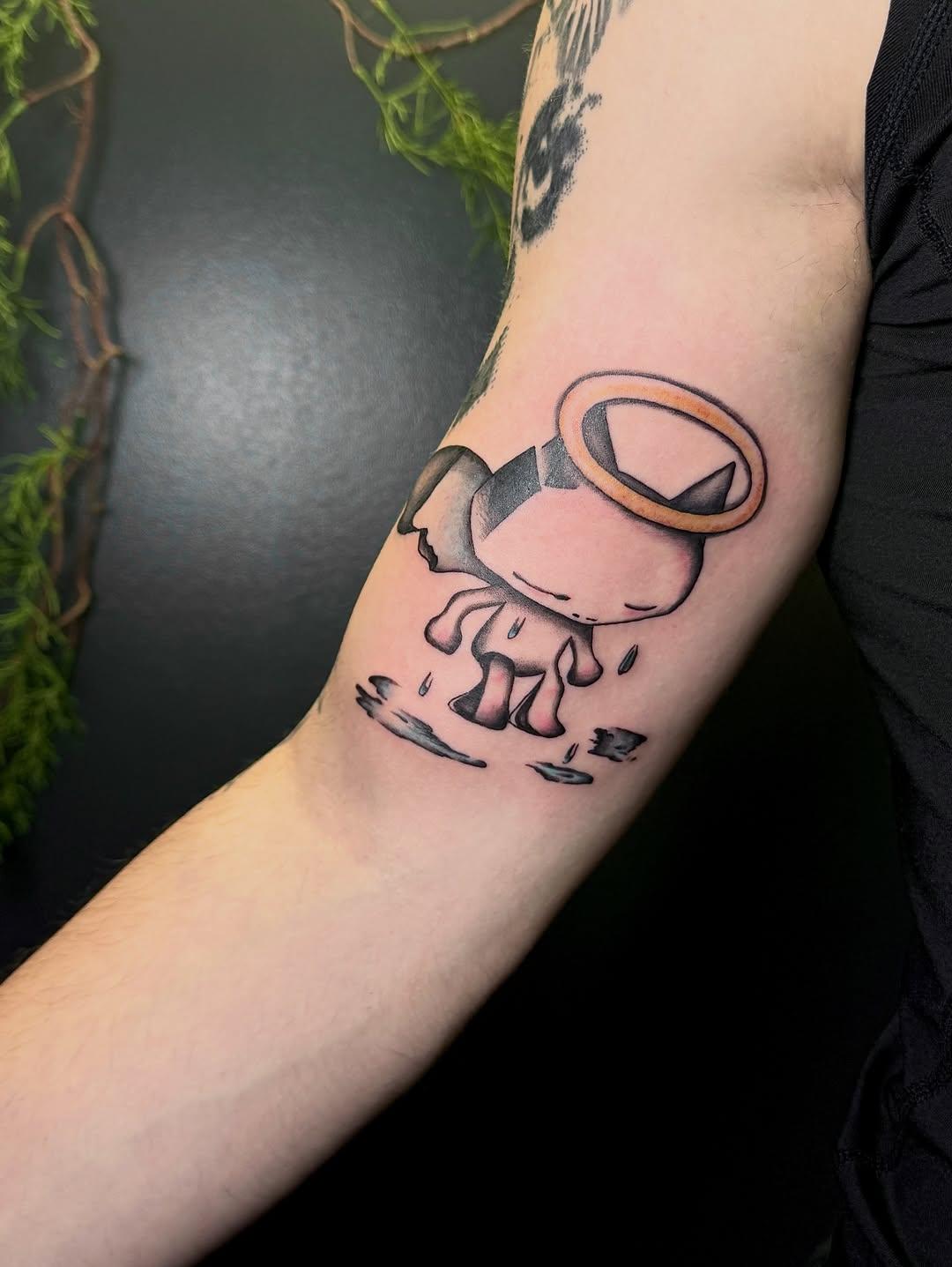 Tatouage chat angel avant-bras — yung_mary