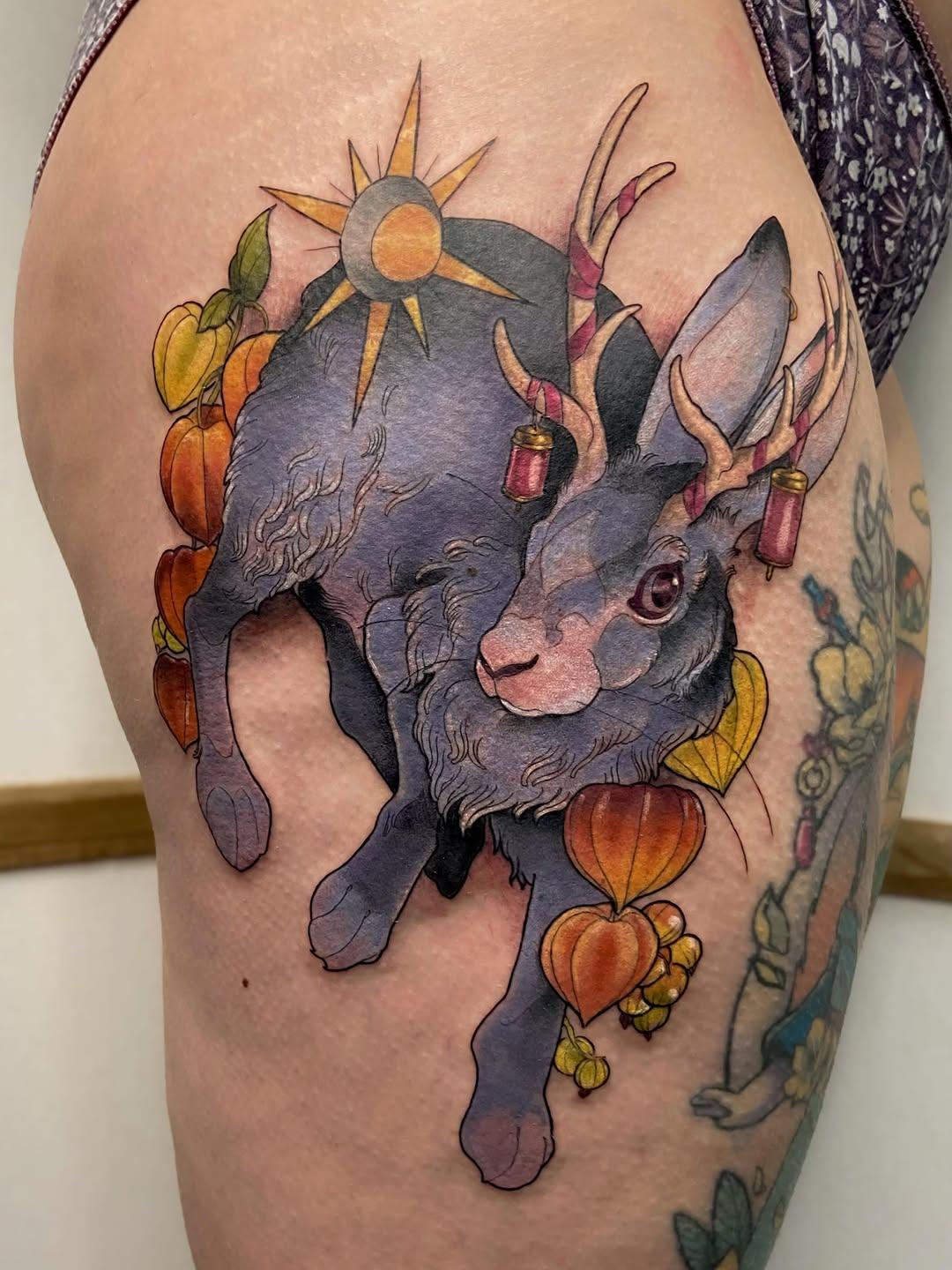 Tatouage lapin couleur illustratif — madeleine_inked