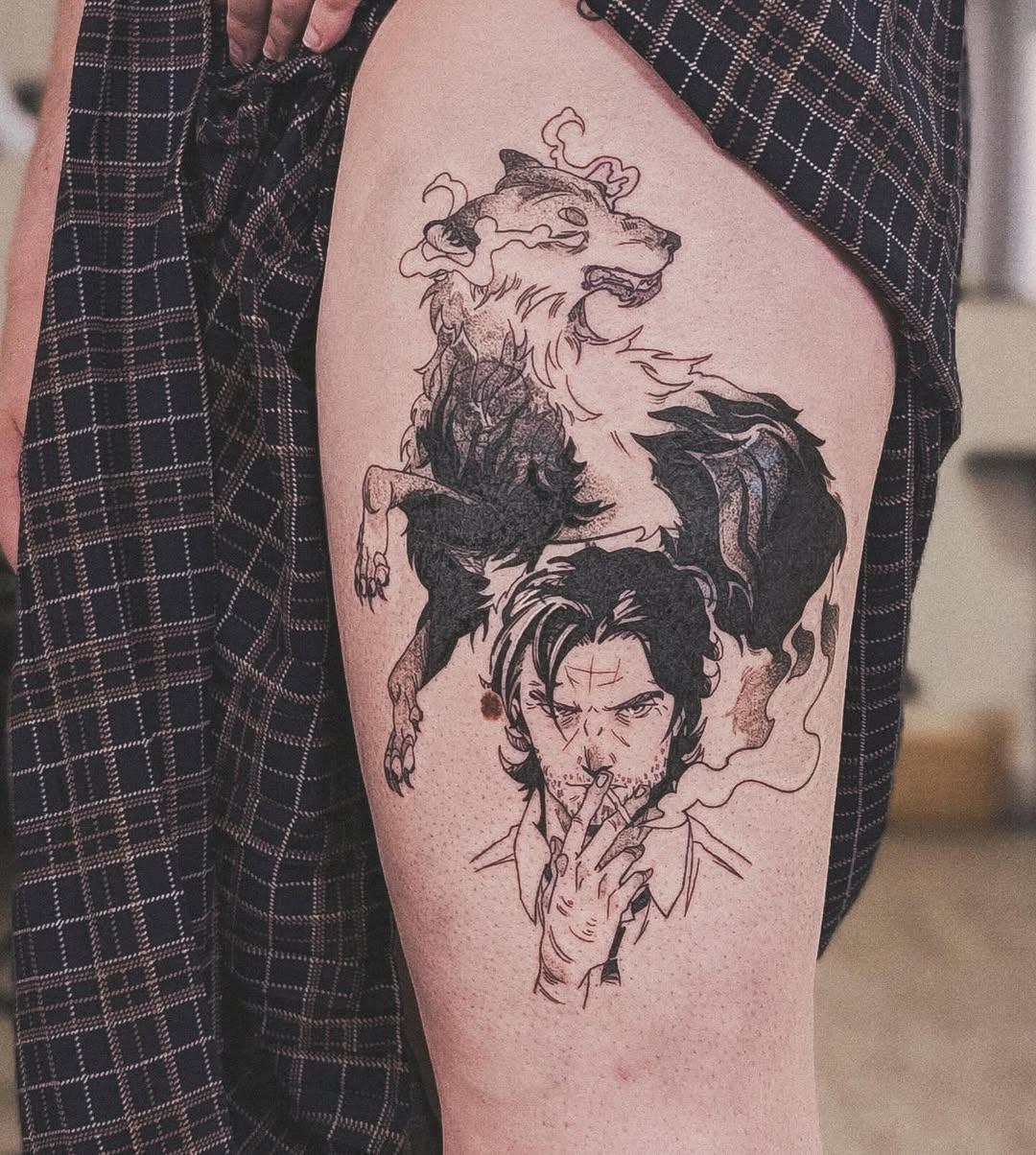 Tatouage Bigby Wolf fine line cover — yun_tatt