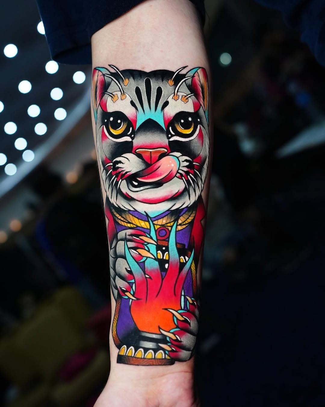 Tatouage Chat et lampe avant-bras — bedoriginal