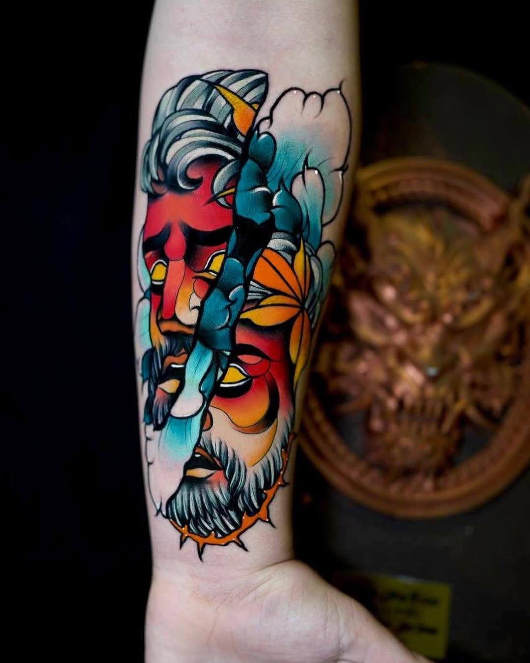Tatouage Zeus et pivoine avant-bras — bedoriginal