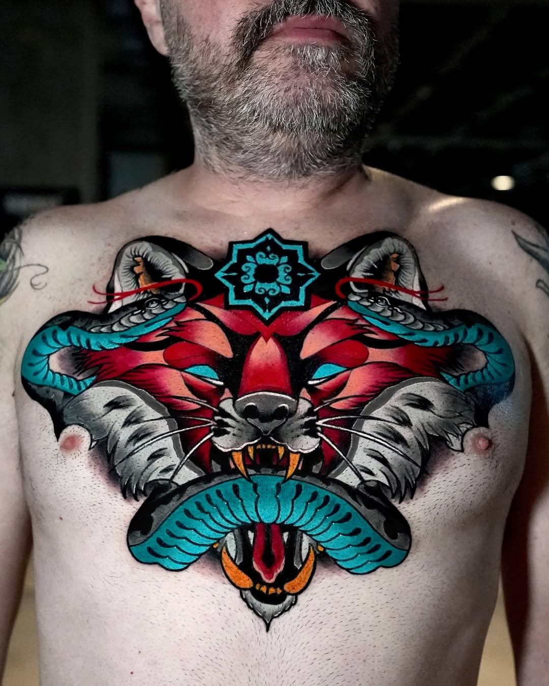 Tatouage Renard et serpent poitrine — bedoriginal