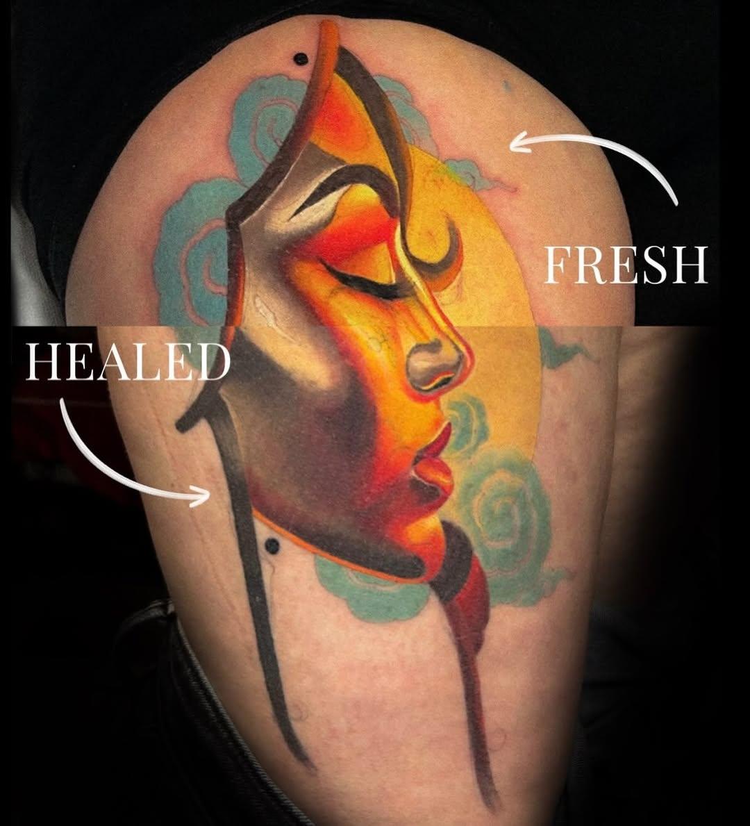 Tatouage couleur, frais vs cicatrisé — gatouguillemard